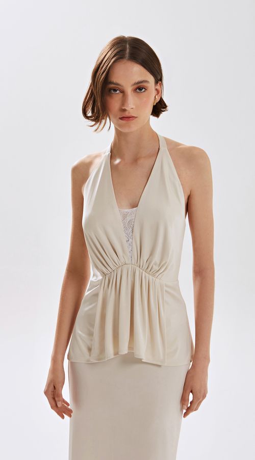 Blusa Iódice Frente Única Sem Manga Com Babado Off White