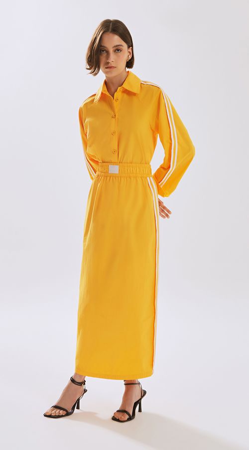 Saia Iódice Longa Reta Detalhe Lateral Amarelo