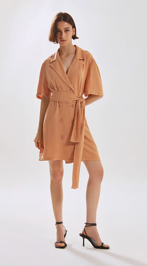 Vestido Iódice Curto Decote V Com Faixa Laranja