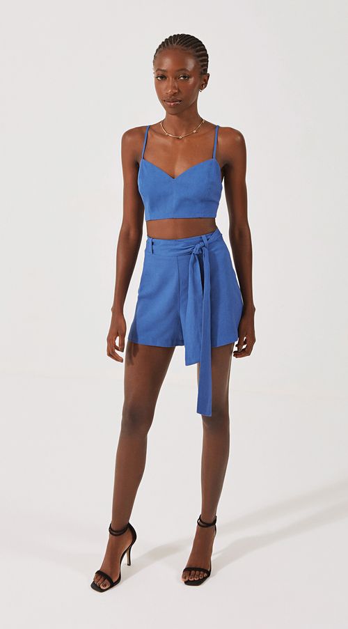 Shorts Iódice Evasê Com Faixa Azul