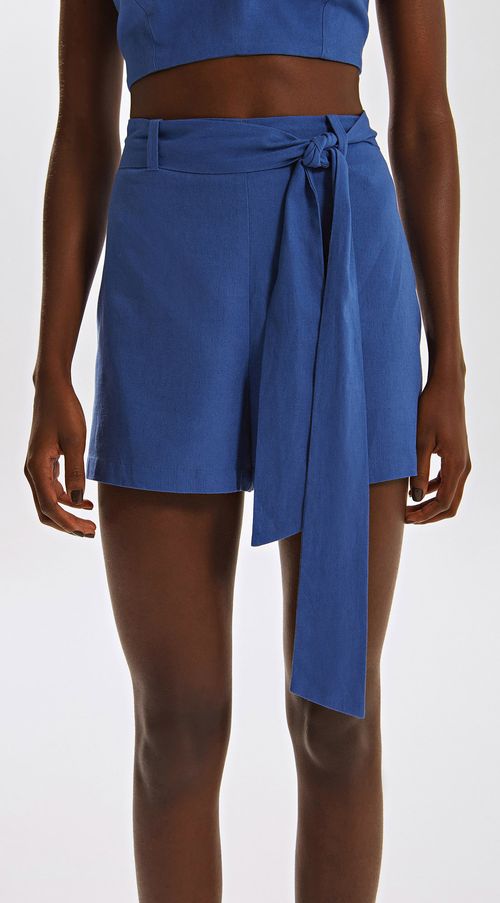 Shorts Iódice Evasê Com Faixa Azul