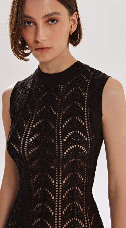 Vestido Iódice Midi Decote Redondo Com Babado Preto