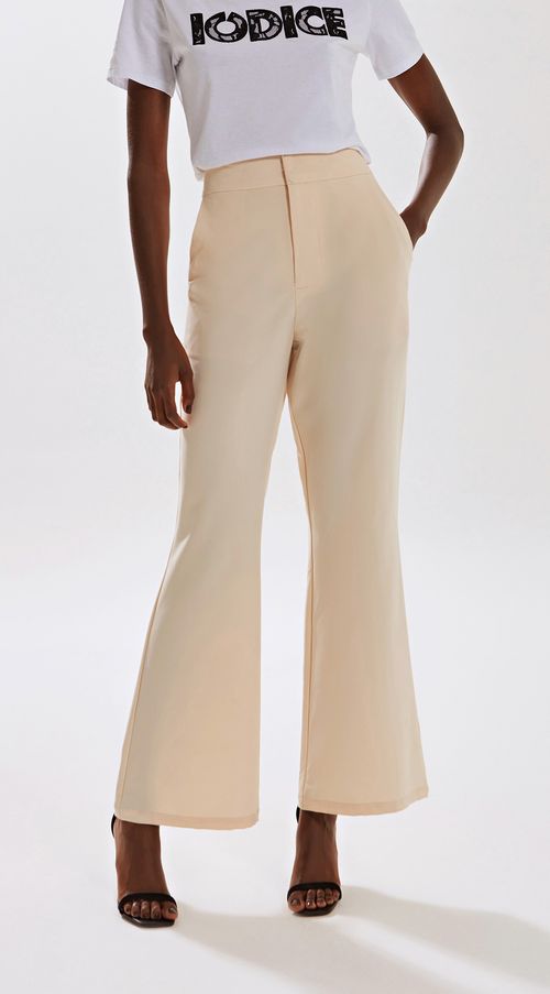 Calca Iódice Flare Cós Alto Alfaiataria Bege