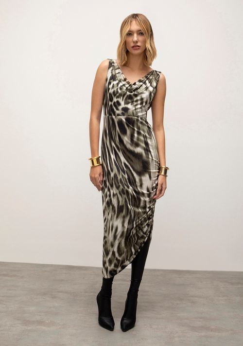 Vestido Iódice Midi Decote Degage Com Franzido Verde