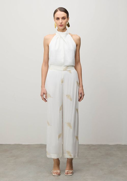 Calca Iódice Wide Cós Alto Com Elástico Off White