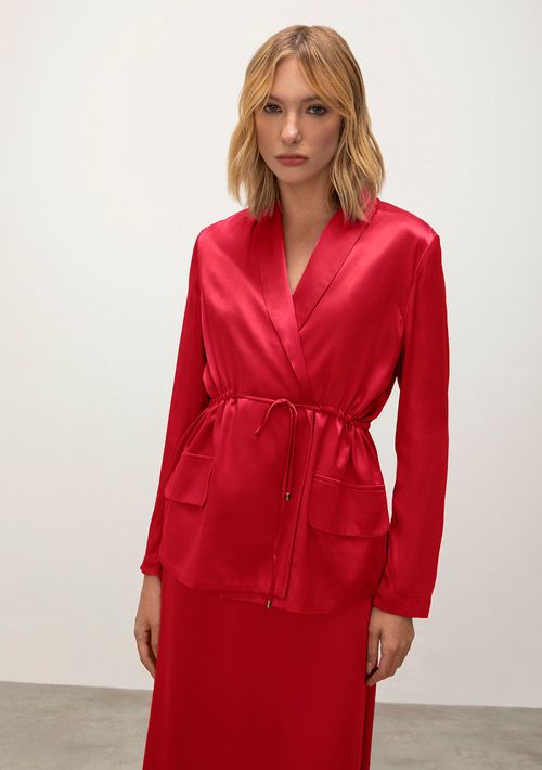 Blazer Iódice Alongado Com Amarração Vermelho