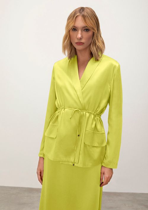 Blazer Iódice Alongado Com Amarração Verde Claro