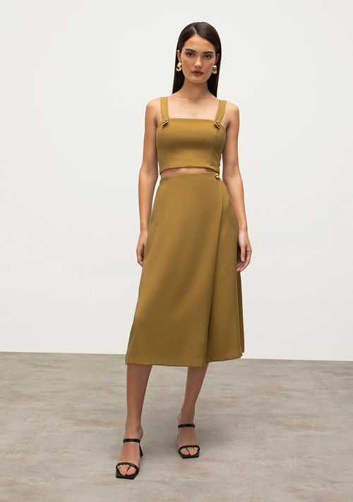 Saia Iódice Midi Reta Com Transpasse Verde