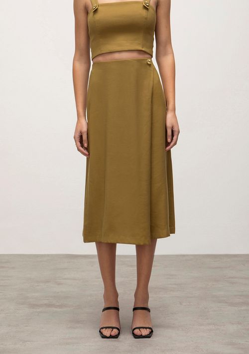 Saia Iódice Midi Reta Com Transpasse Verde