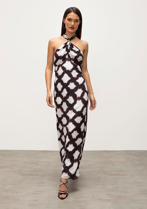 Vestido Iódice Longo Frente Única Torção Frente Roxo