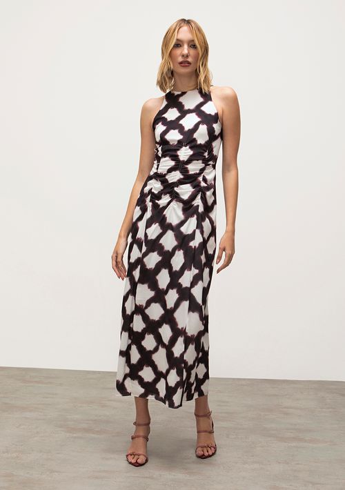 Vestido Iódice Midi Cava Francesa Com Franzido Roxo