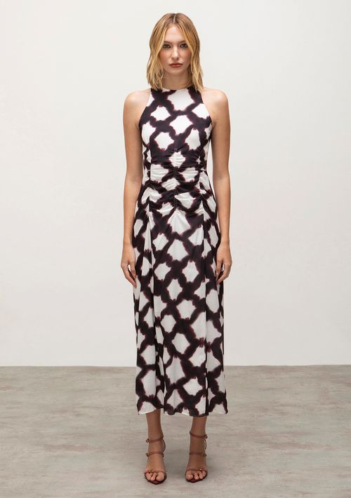 Vestido Iódice Midi Cava Francesa Com Franzido Roxo