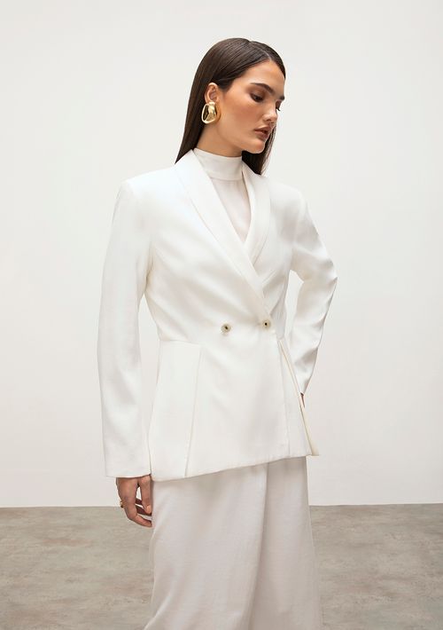 Blazer Iódice Com Botão Com Recorte Off White
