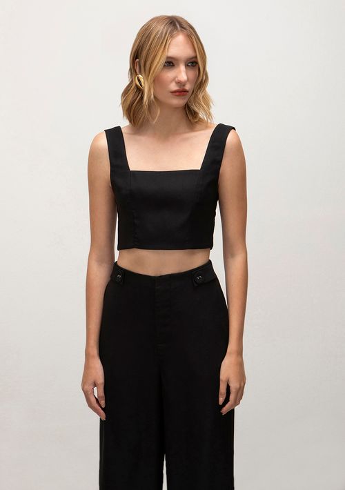 Top Iódice Justo Alça Larga Com Recorte Preto