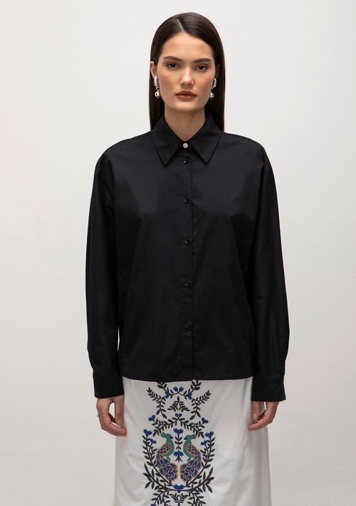 Camisa Iódice Manga Longa Com Bordado Preto