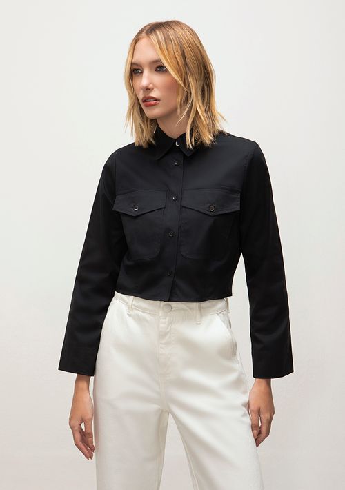Camisa Iódice Manga Longa Com Bolso Preto
