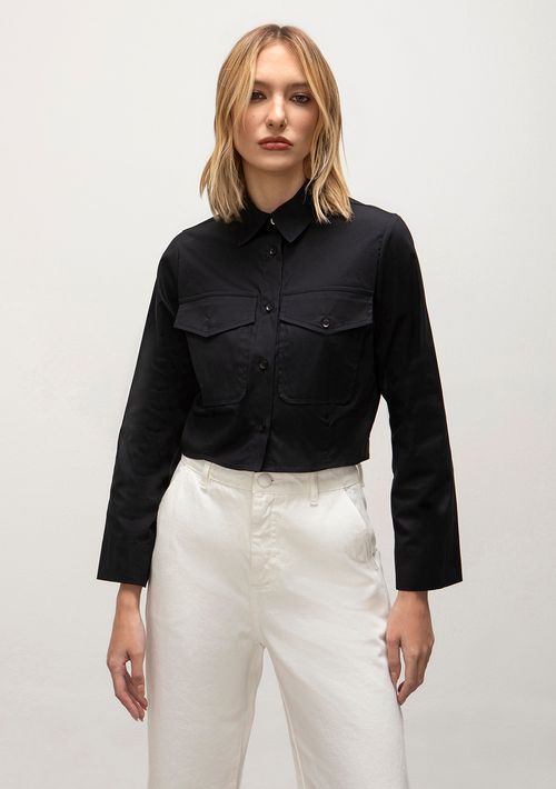 Camisa Iódice Manga Longa Com Bolso Preto