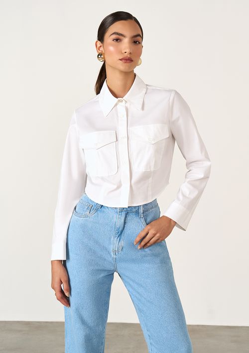 Camisa Iódice Manga Longa Com Bolso Off White