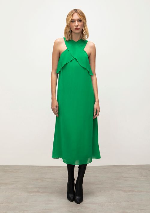 Vestido Iódice Midi Decote Transpassado Com Faixa Verde