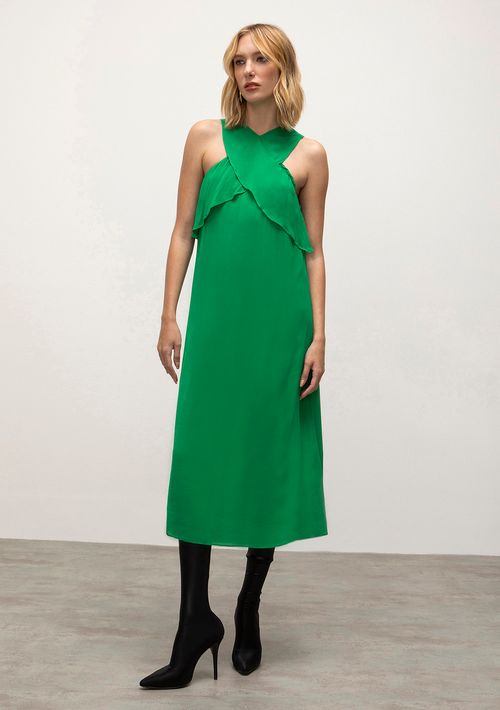 Vestido Iódice Midi Decote Transpassado Com Faixa Verde
