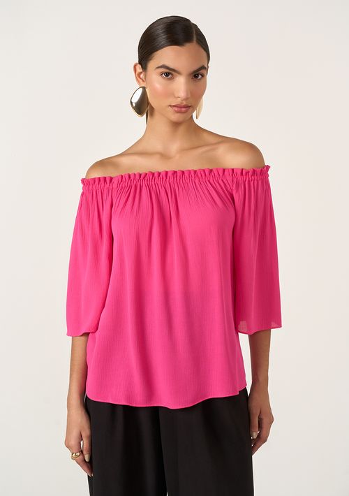 Blusa Iódice Ombro A Ombro Manga Curta Com Franzido Pink