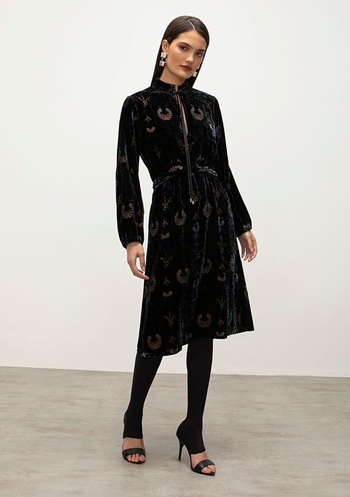 Vestido Iódice Midi Decote Redondo Com Cordão Preto