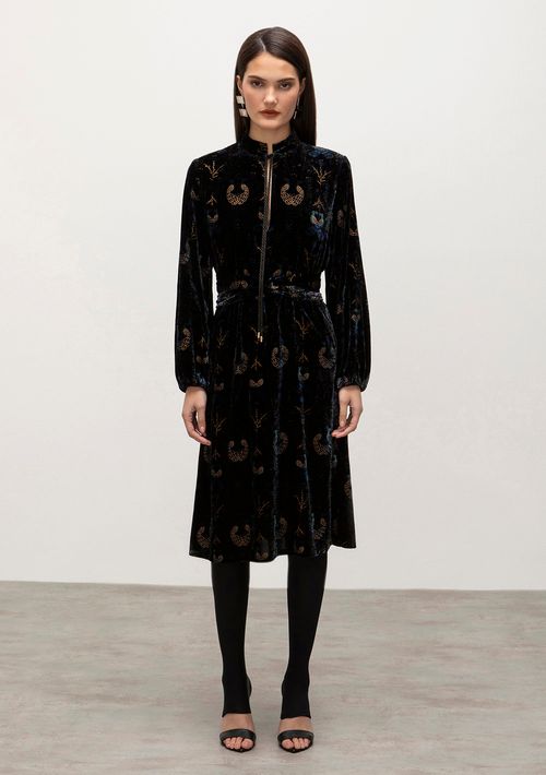 Vestido Iódice Midi Decote Redondo Com Cordão Preto
