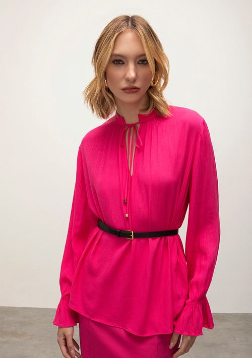 Bata Iódice Gola Padre Detalhe Franzido Pink