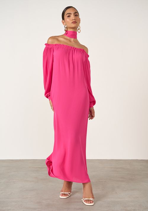 Vestido Iódice Midi Ombro A Ombro Detalhe Elástico Pink