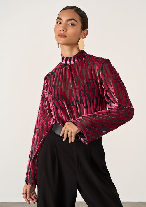 Blusa Iódice Gola Alta Manga Longa Com Franzido Pink