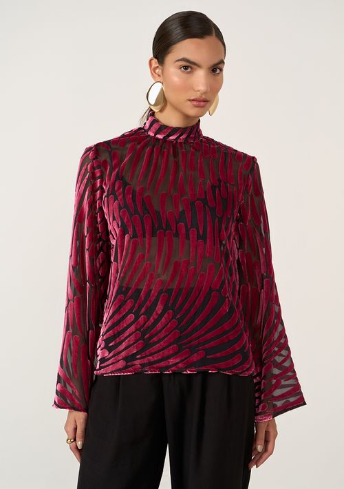 Blusa Iódice Gola Alta Manga Longa Com Franzido Pink