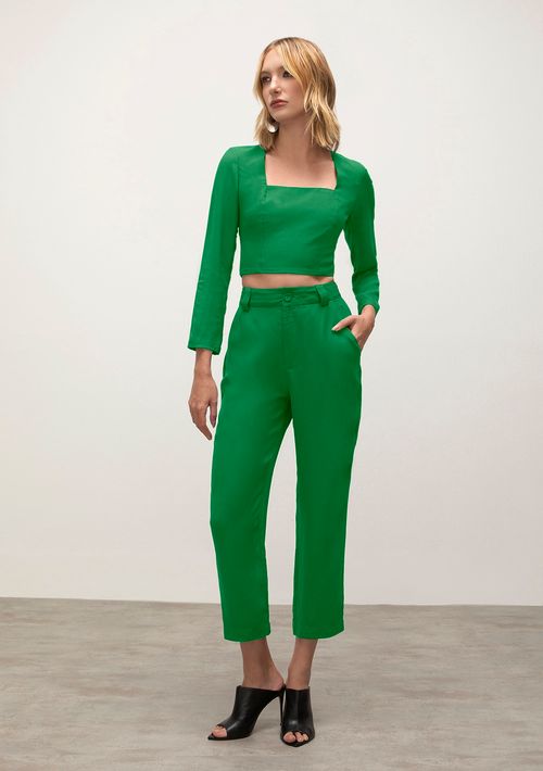 Calca Iódice Alfaiataria Cós Alto Bolso Faca Verde