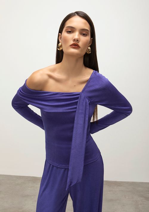 Blusa Iódice Decote Assimétrico Manga Longa Com Sobreposição Roxo