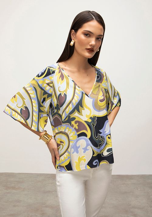 Blusa Iódice Decote V Manga Raglan 3/4 Detalhe Viés Verde Claro
