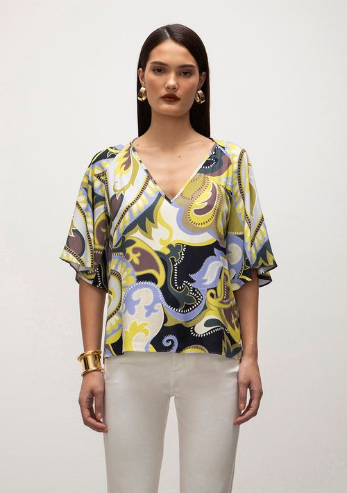 Blusa Iódice Decote V Manga Raglan 3/4 Detalhe Viés Verde Claro