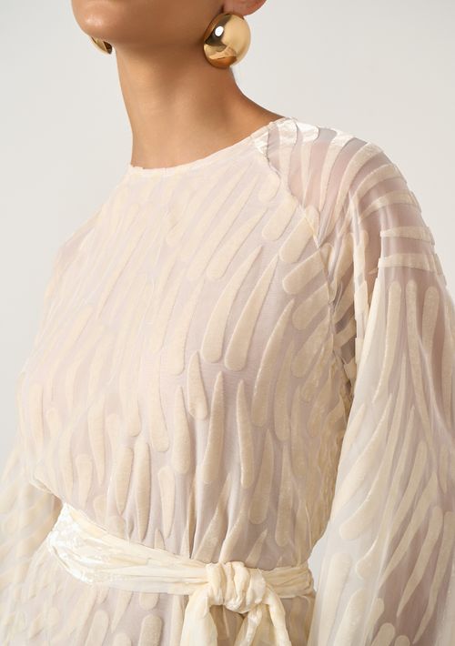 Vestido Iódice Longo Decote Redondo Com Faixa Bege