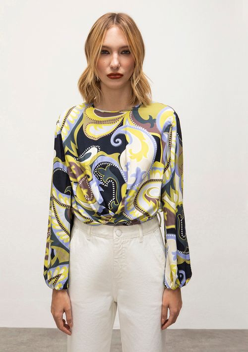 Blusa Iódice Decote Redondo Manga Longa Torção Frente Verde