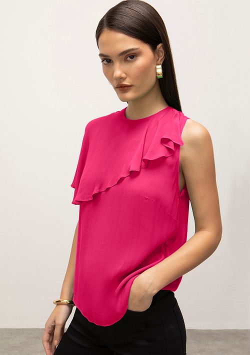 Regata Iódice Decote Redondo Com Sobreposição Rosa