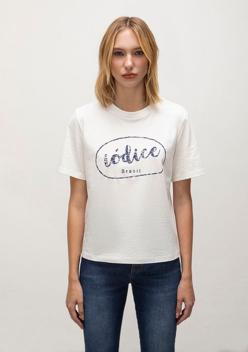 T-Shirt Iódice Decote Redondo Com Silk Off White