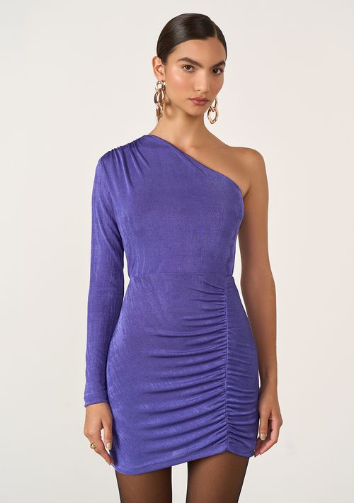 Vestido Iódice Curto Ombro Só Com Franzido Roxo