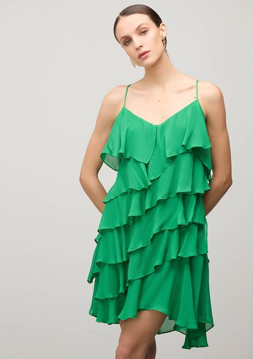 Vestido Iódice Curto Decote V Bordado Verde