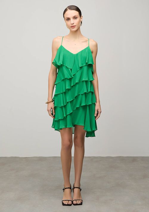 Vestido Iódice Curto Decote V Bordado Verde