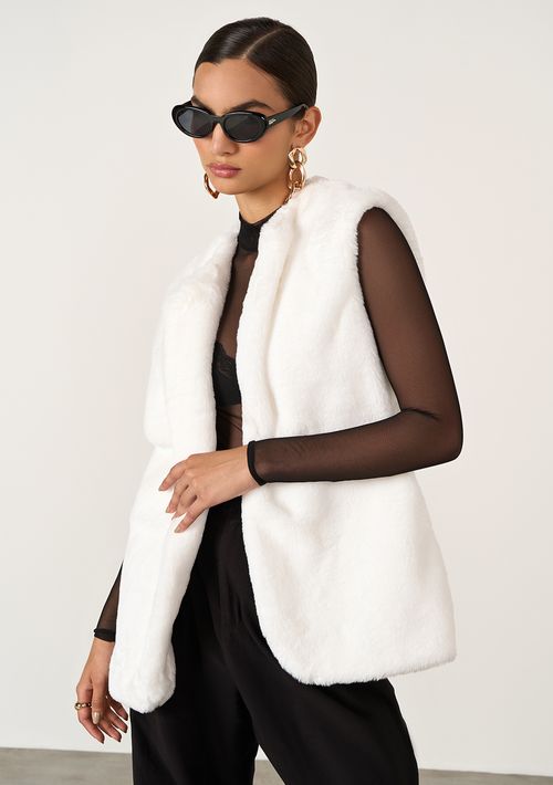 Colete Iódice Alongado Pelo Sintetico Off White