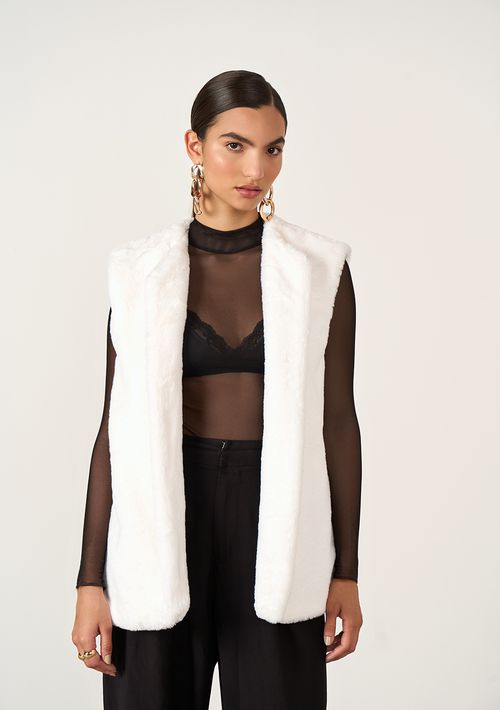Colete Iódice Alongado Pelo Sintetico Off White