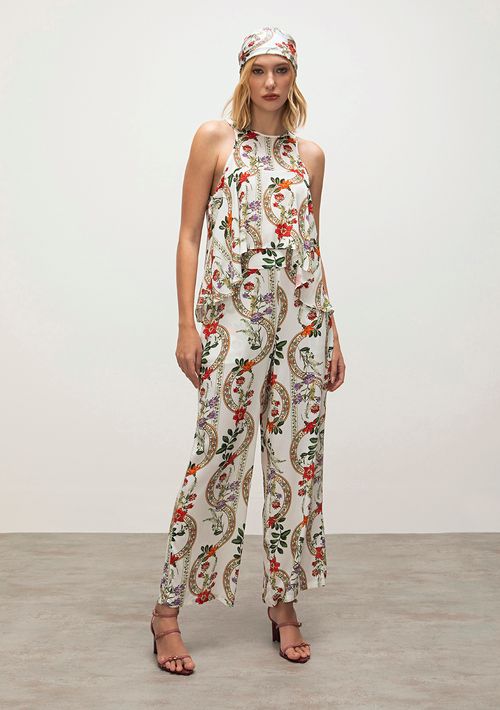 Calca Iódice Pantalona Cós Alto Com Elástico Off White