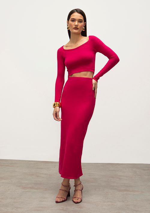 Saia Iódice Midi Reta Com Fenda Pink