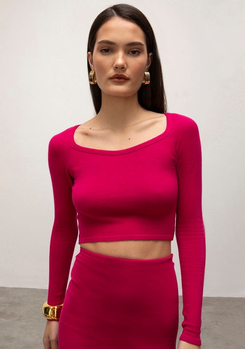 Blusa Iódice Decote V Manga Longa Tricôt Pink