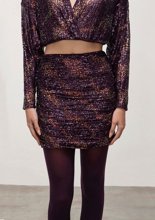 Saia Iódice Curta Justa Com Recorte Roxo