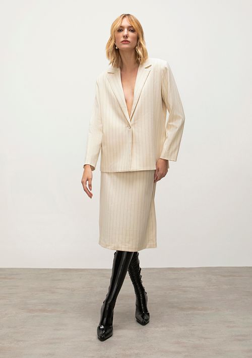 Saia Iódice Midi Reta Com Fenda Off White