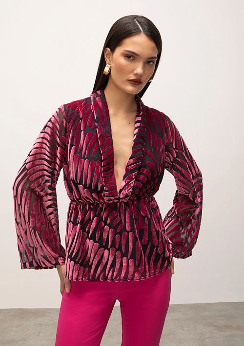 Blusa Iódice Decote V Manga Longa Detalhe Elástico Pink